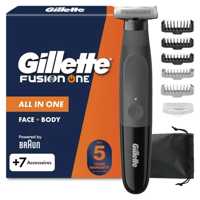 Image de Gillette Fusion One Hybrid, rasoir électrique pour hommes, noir – Taille 1 + 7 accessoires