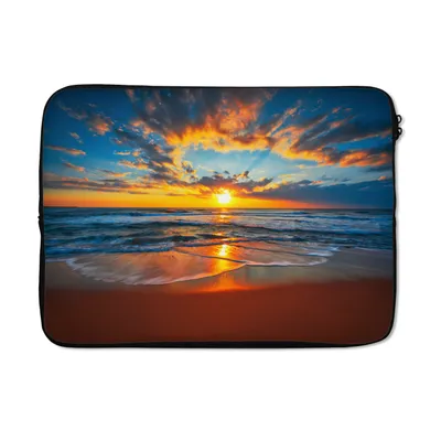 Produktbild von MuchoWow® Laptop Hülle 13 Zoll Meer - Sonnenuntergang - Strand - Wolken - Orange Laptoptasche - Laptophülle - Sleeve - Rundumschutz