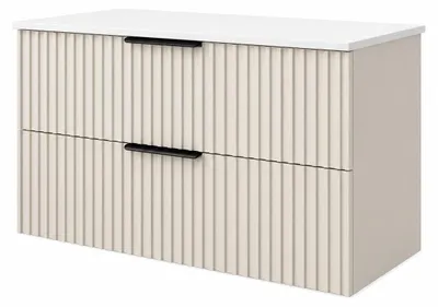 Obrázek produktu pro Podumyvadlová skříňka TIBU, rozměry 80x50x46 cm, barva kašmír, se dvěma zásuvkami, s reliéfní přední stranou, systém jemného zavírání. Koupelnový nábytek