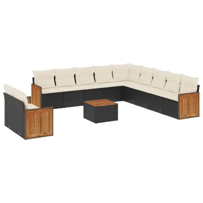 Produktbild von vidaXL 12-tlg. Garten-Sofagarnitur mit Kissen Schwarz Poly Rattan