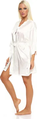 Produktbild von Damen Morgenmantel kurzer Kimono in Satin-Optik; Ecru XL