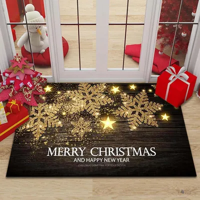 Produktbild von Fu?matte Weihnachten Schneeflocke, Tš¹rmatte rutschfest Waschbar, Weihnachts Fussmatte Innen und Au?en, Rote und Gold Farbgebung Weihnachts Fu?matte Winter, 50x80 cm