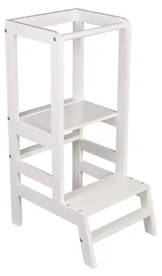 Produktbild von Shefa Kids Lernturm aus Massivholz – Mitwachsender Lernstuhl aus Birke Weiß, höhenverstellbar
