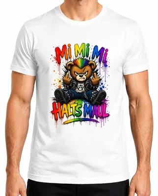 Imagen del producto de Camiseta blanca para hombre, talla L, con el texto "Mi Mi Mi Halts Maul Bär Punk Rocker Statement" (que podría traducirse como "Mi oso punk rockero hace declaraciones")