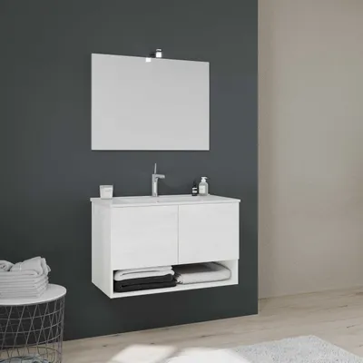 Immagine prodotto di Armadietto bagno sospeso con ante quercia bianco 80cm | Venezia