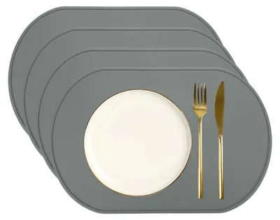 4 Silikon Platzsets oval 39x26,5 cm Antirutsch dunkelgrau