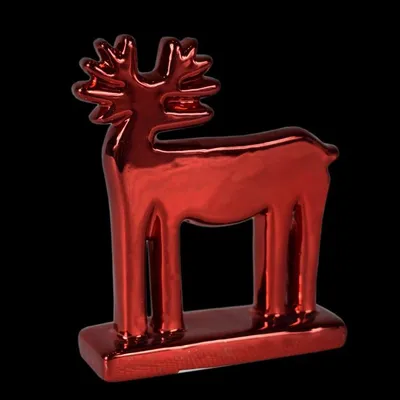 Zdjęcie produktu dla Czerwona Figurka Renifera Ceramicznego 11 cm