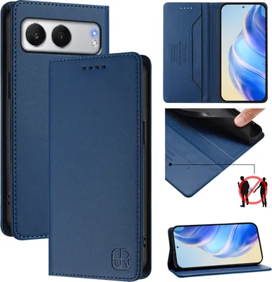 Obrázek produktu pro Kožené pouzdro pro OnePlus Nord 4, flipové pouzdro s přihrádkami na karty, peněženkou a stojánkem Modrý