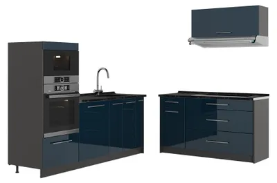 Obrázok produktu pre Kuchyňa Vicco Fame-Line Tmavo modrá vysoký lesk/antracitová 340 cm bez pracovnej dosky, Model 63872
