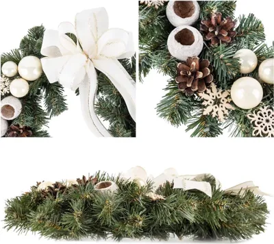 Immagine prodotto di Creative Home Ghirlanda Natalizia Artificiale Avvento Colore Crema | Ghirlanda Rotonda ∅35cm| Ghirlanda Natalizia per Porta, Camino