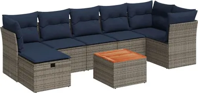 Image de vidaXL Ensemble de 8 canapés de jardin avec coussins, gris, polyrattan