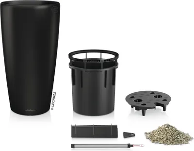 Produktbild von Pflanzvase Lechuza Rondo Premium Kunststoff matt Ø 40 cm H 75 cm schwarz inkl. Erdbewässerungsystem