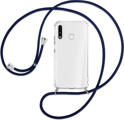 Produktbild von Handykette Backcover-Schutzhülle mit Band (Metall silberfarben) für Samsung Galaxy A70e - dunkelblau