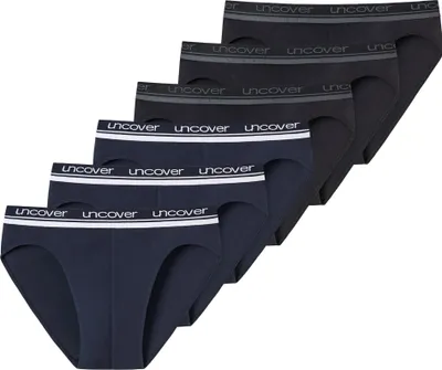 Produktbild von UNCOVER by SCHIESSER Herren Slip 6er Pack - Rio Slip, Serie "Uncover", Logobund Schwarz / Dunkelblau L