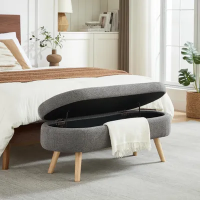 Produktbild von Clinvia Bench with Storage Space,110 cm lange Bank mit Stauraum, moderne Bank mit Stauraum und Chenille-Bezug, Schuhewechseln, geeignet für Schlafzimmer, Flur oder Wohnzimmer, Grau
