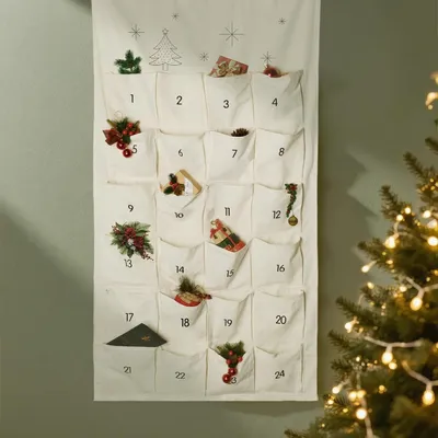 Image de Calendrier de l'Avent en tissu, réutilisable, avec 24 poches, idéal pour être rempli, dimensions : 120 x 70 cm