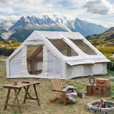 Image de LVHOM Tente de camping gonflable pour 8 personnes, tente de camping imperméable pour les voyages en plein air, étanche à la pluie, tentes de camping, 400x300x200 cm, Beige
