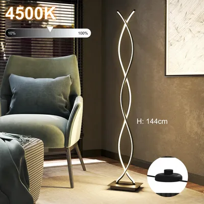 Produktbild von LED Stehlampe Dimmbar Schwarz 144 cm - Moderne Bogenlampe Doppelspirale mit Fußschalter, 3 Helligkeitsstufen, 4500K Neutralweiß, Design Standleuchte