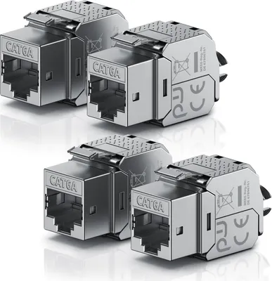 Produktbild von Primewire 4x Netzwerk-Adapter RJ-45 (Ethernet), Buchse zu Netzwerkkabel, CAT.6a Keystone Modul für LAN Kabel, RJ45 Buchse, feldkonfektionierbar