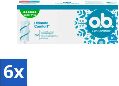 Produktbild von ob Tampons – ProComfort Super Plus – Für zusätzlichen Schutz und Komfort – 16 Tampons - Vorteilspack - 6 Stücke