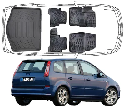 Produktbild von 3D Fußmatten & Kofferraumwanne Auto Set Kompatibel mit Ford C-MAX 1.Gen 2003-2010