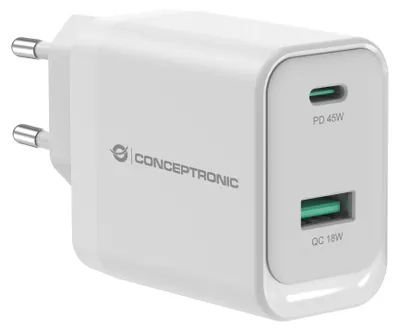 Produktbild von Conceptronic ALTHEA20W45 2-Port 45W GaN USB-PD-Ladegerät, USB-C x 1, USB-A x 1, QC 3.0, PPS, PD 3.0