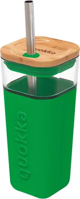 Image de Quokka, Gobelet en verre 540ml avec couvercle en bambou et paille en acier inoxydable, vert