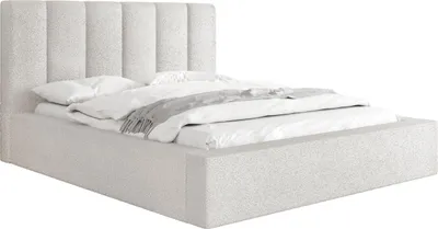Produktbild von Polsterbett 180x200 mit Bettkasten und Lattenrost – Bett mit hohem Kopfteil, Boucle oder Samt Stoff Weiß, Ecru – Modernes Doppelbett mit Stauraum – Bettgestell, ohne Matratze – Amira – Creme