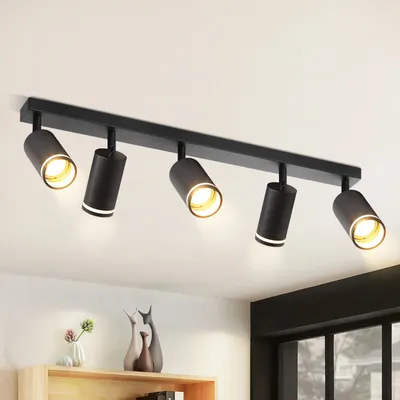 Produktbild von ZMH LED Deckenleuchte 5 Flammig GU10  Schwarz Deckenlampe Beleuchtung Industrial Vintage Spotlight Schwenkbar Spotleuchten für Flur Esszimmer Ohne Leuchtmittel