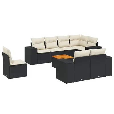 Immagine prodotto di vidaXL Set di divani da giardino da 9 pezzi con cuscini in polirattan nero