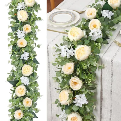 Produktbild von Künstliche Blumengirlande Eukalyptus 2 Stück 190cm Champagner Weiß