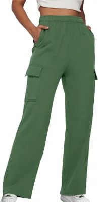 Produktbild von ASKSA Damen Jogginghose Cargohos Waist Freizeithose Weitem Bein Sporthose mit Taschen, Gruen, M