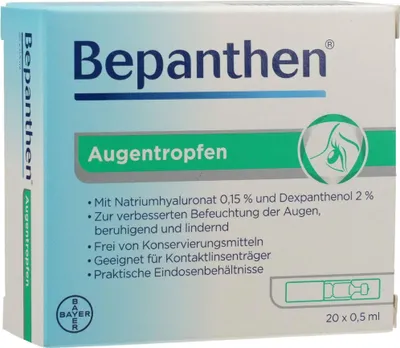 A product box for Bepanthen Augentropfen.