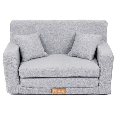 Produktbild von Flumi Kindercouch Kindersofa Spielsofa mit Schlaffunktion für Kinderzimmer -Schlafsessel mit Bettfunktion - Kindermöbel - Boucle Grau