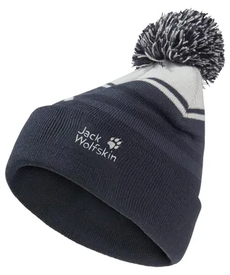 Zdjęcie produktu dla Czapka zimowa dla dzieci uni Jack Wolfskin, wzór w paski, z pomponem, kolor granatowy, rozmiar M (EU)
