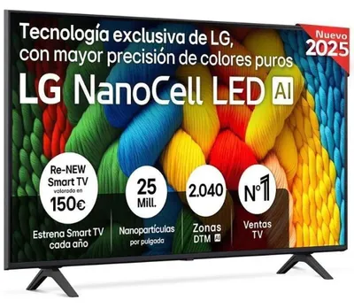Zdjęcie produktu dla LG NanoCell AI 50NANO80A6B, 127 cm (50"), 3840 x 2160 px, NanoCell, Smart TV, Wi-Fi, Czarny