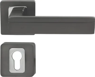 Produktbild von DOMINO Türgriff Drückergarnitur PZ - Profilzylinder Set | Vierkant-Rosette | Türklinke für Zimmertür, Bürotür, Kellertür & Innentür | Türbeschläge aus Aluminium | Bronze Türdrückergarnitur | TIK-QR M6/ANTHRAZIT