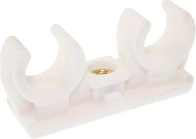 Produktbild von 10 Stück Rohrclip doppelt - Ø 22 mm - mit Messing-Gewindebuchse Kunststoff weiß