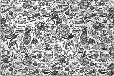 Produktbild von Küchenmatte 100x150 cm Vinylmatte Bodenmatte Dekoration -Lebensmittel Doodle