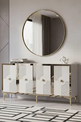 Produktbild von Skye Decor, Hochwertiger Konsolentisch (3-teilig) in Weiß & Gold, 125 cm | 100% Melamin