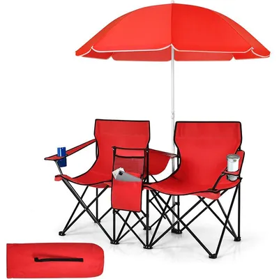 Obrázek produktu pro 2dílné kempingové židle se slunečníkem RS03954, 161 x 55 x 85 cm, červená