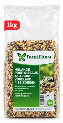 Produktbild von Famiflora Winter-Streufutter - 1kg - 4-Jahreszeiten-Mischung - Energiereich - Winterfutter für Gartenvögel - Vogelfutter