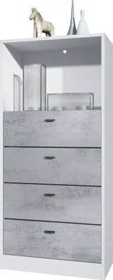 Produktbild von Vladon Kommode Pino V3,  Germany, Anrichte mit 4 Schubladen & 1 offenem Fach, Weiß matt/Beton Oxid Optik ohne LED (56 x 125 x 36 cm)