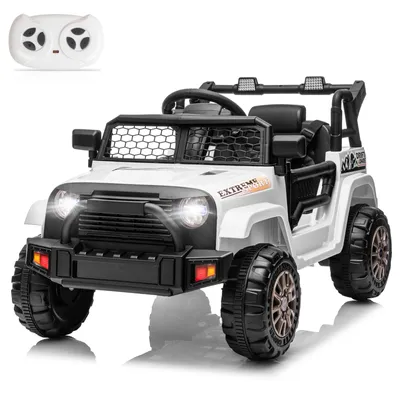 Produktbild von Elektrischer Aufsitz-Jeep für Kinder, mit Fernbedienung, Licht und Musik Weiss