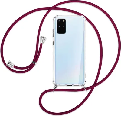 Produktbild von Handykette Backcover-Schutzhülle mit Band (Metall silberfarben) für Samsung Galaxy S20 Plus - dunkelrot