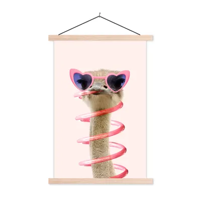 Produktbild von MuchoWow® Textilposter Strauß - Sonnenbrille - Rosa - Tiere 60x90 cm mit holzfarbenen Rahmen - Textil