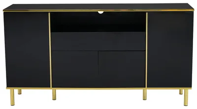 Produktbild von Sideboard - Wohnzimmerschrank - 150 × 40 × 80 cm - 1 Schublade - LED-Beleuchtung - Metallbeine - Schwarz