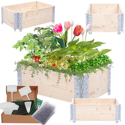 Produktbild von MODO24 Hochbeet Holz, Pflanzrahmen, Kräuterbeet, Gemüsebeet, Massivholz Kiefer, Garten, 20x60x40 cm, Natur unbehandelt, ZP10