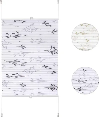 Immagine prodotto di Fissaggio a clip per tende plissettate, senza foratura, motivo a rami, colore grigio | 75x130 cm