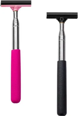 Produktbild von Premium Set von 2 Teleskopischen Scheuerlingen für Auto und Badkabinett - Schwarz und Rosa - Handlicher Spiegelschleimer mit Ausfahrbarer Handgriff
